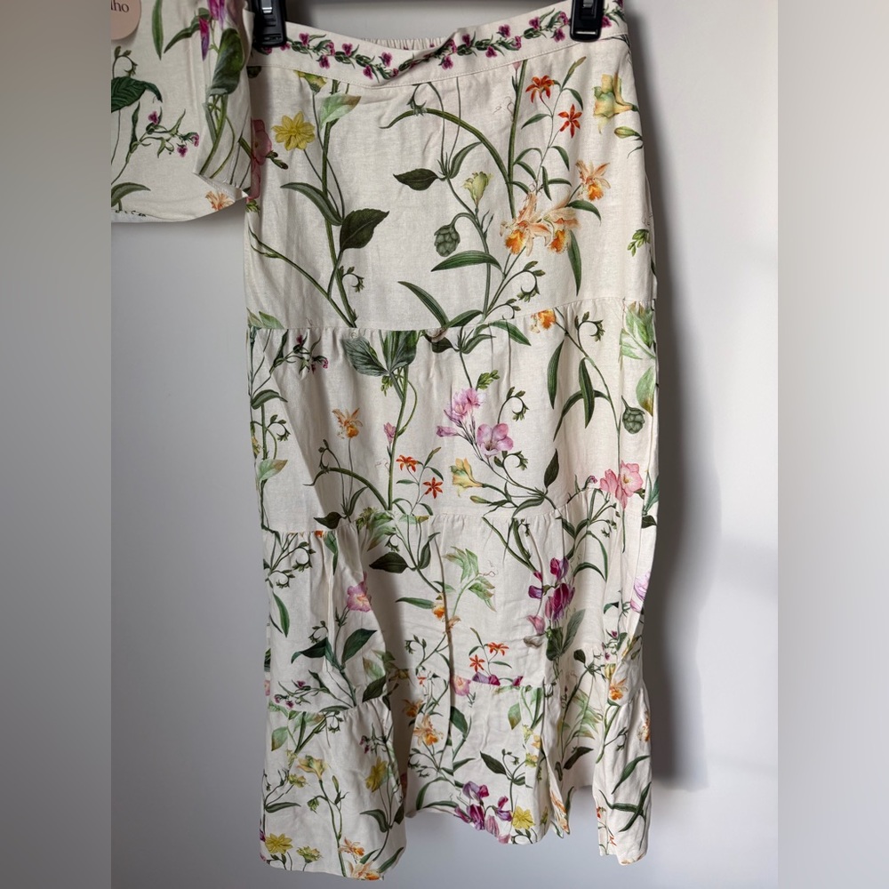 Viral Camila Coelho Cream linen blend Floral Top & maxi Skirt two piece Set - Picture 3 of 6